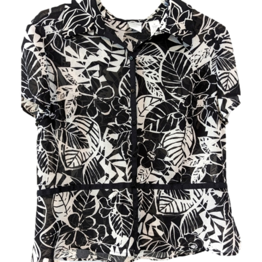 Emma James Black And White Sheer Blouse, Size 14